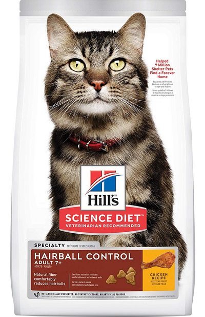 Hill's Science Diet | Alimento seco para gatos maduros Hairball Control Adult 7+. Receta de pollo
