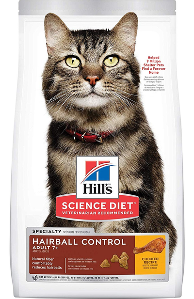 Hill's Science Diet | Alimento seco para gatos maduros Hairball Control Adult 7+. Receta de pollo