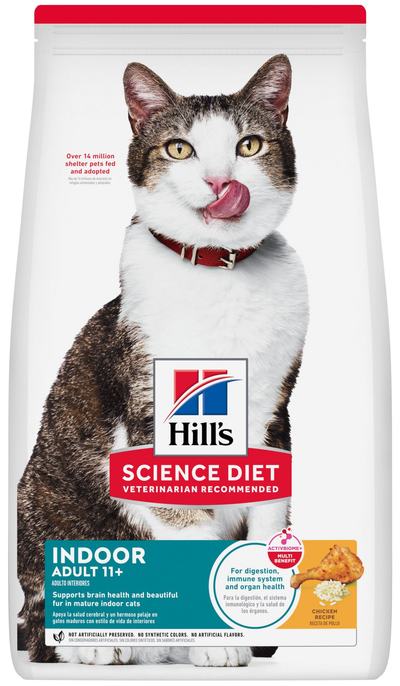 Hill's Science Diet | Alimento seco para gatos sénior Indoor Adult 11+. Receta de pollo
