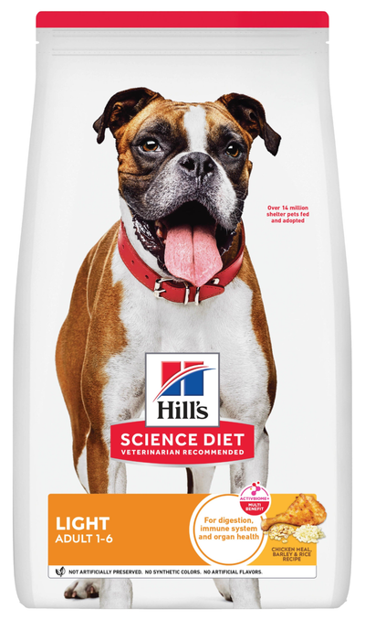 Hill's Science Diet | Alimento seco para perros adultos Adult Light. Receta de pollo y cebada.