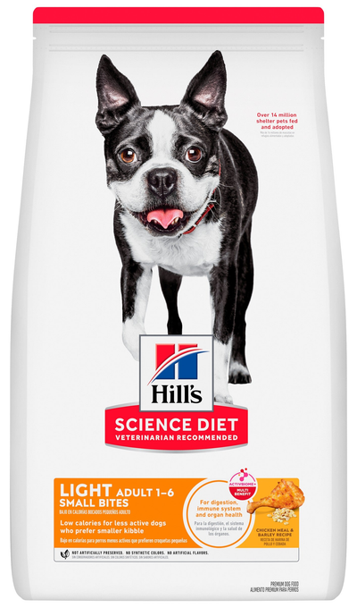 Hill's Science Diet | Alimento seco para perros adultos Adult Light Small Bites. Receta de pollo y cebada.