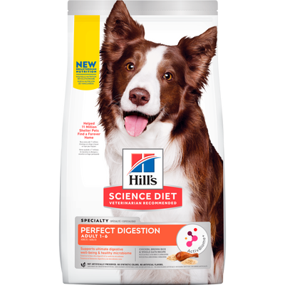 Hill's Science Diet | Alimento seco para perros adultos Adult Perfect Digestion. Receta de pollo, arroz integral y avena integral.