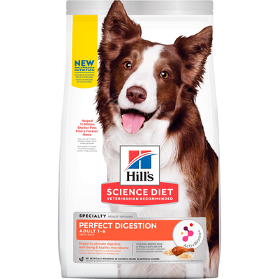 Hill's Science Diet | Alimento seco para perros adultos Adult Perfect Digestion. Receta de pollo, arroz integral y avena integral.