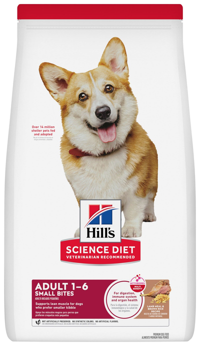 Hill's Science Diet | Alimento seco para perros adultos Small Bites. Receta de cordero y arroz marrón.