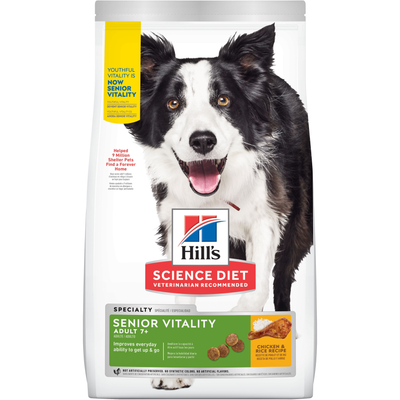 Hill's Science Diet | Alimento seco para perros maduros Adult 7+ Senior Vitality. Receta de pollo y arroz.