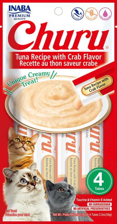INABA Churu | Premio cremoso para gatos sabor atún con cangrejo — 4 tubitos