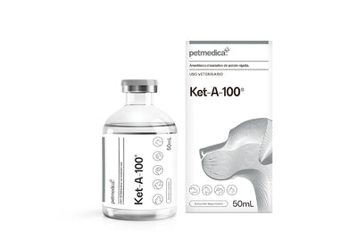 Ket-A-100 ketamina 100 mg/ml · frasco y caja de 50 ml