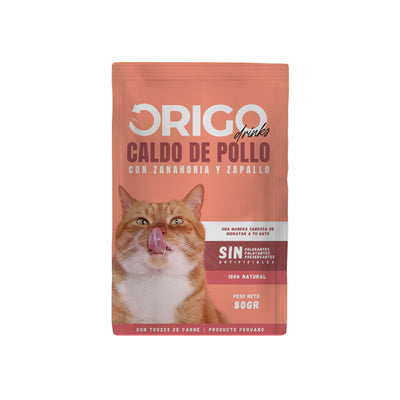 Origo | Caldo de pollo con zanahoria y zapallo para gatos 80 g – 80 g