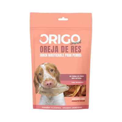 Origo | Oreja de res deshidratada en tiras, snack natural para perros 80 g – 80 g