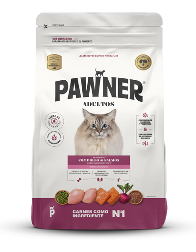 Pawner | Cat adultos todas las razas con pollo y salmón – empaque frontal