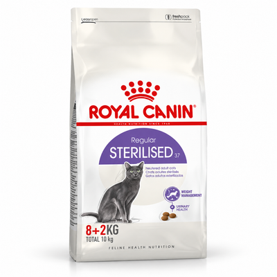 Royal Canin Sterilised 37 8 + 2 kg — imagen referencial generada a partir del afiche del proveedor.