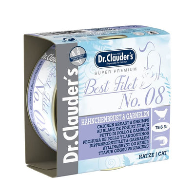 Dr.Clauder’s | Best Filet N.º 8, pechuga de pollo y langostinos para gatos — Lata de 70 g