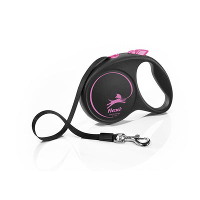 Flexi Black Design, correa extensible de cinta, M · 25kg · 5m · Rosado