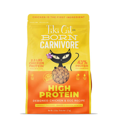 Tiki Cat Born Carnivore High Protein, pollo deshuesado y huevo · bolsa frontal