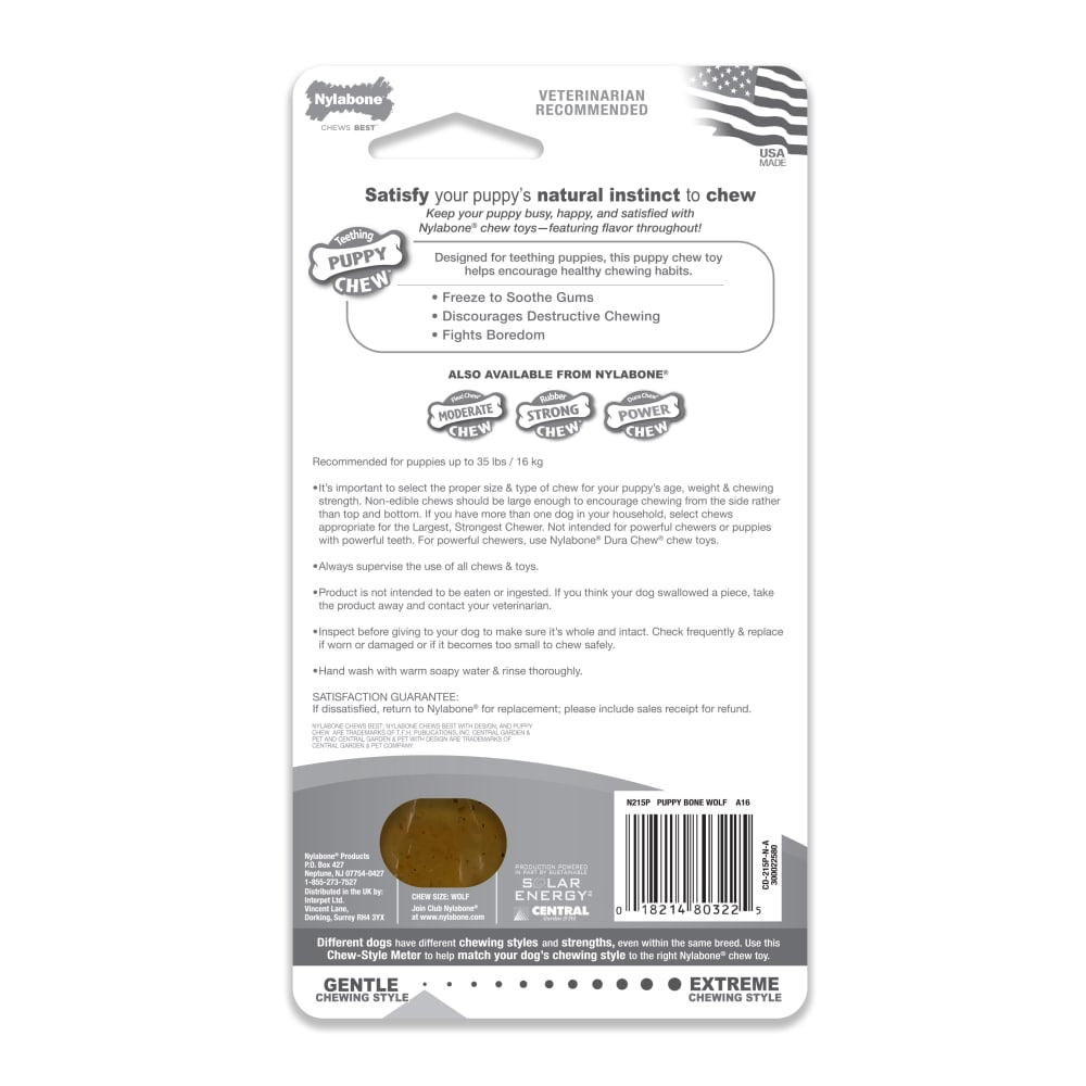 Nylabone Puppy Chew Bone Chicken Wolf — empaque reverso
