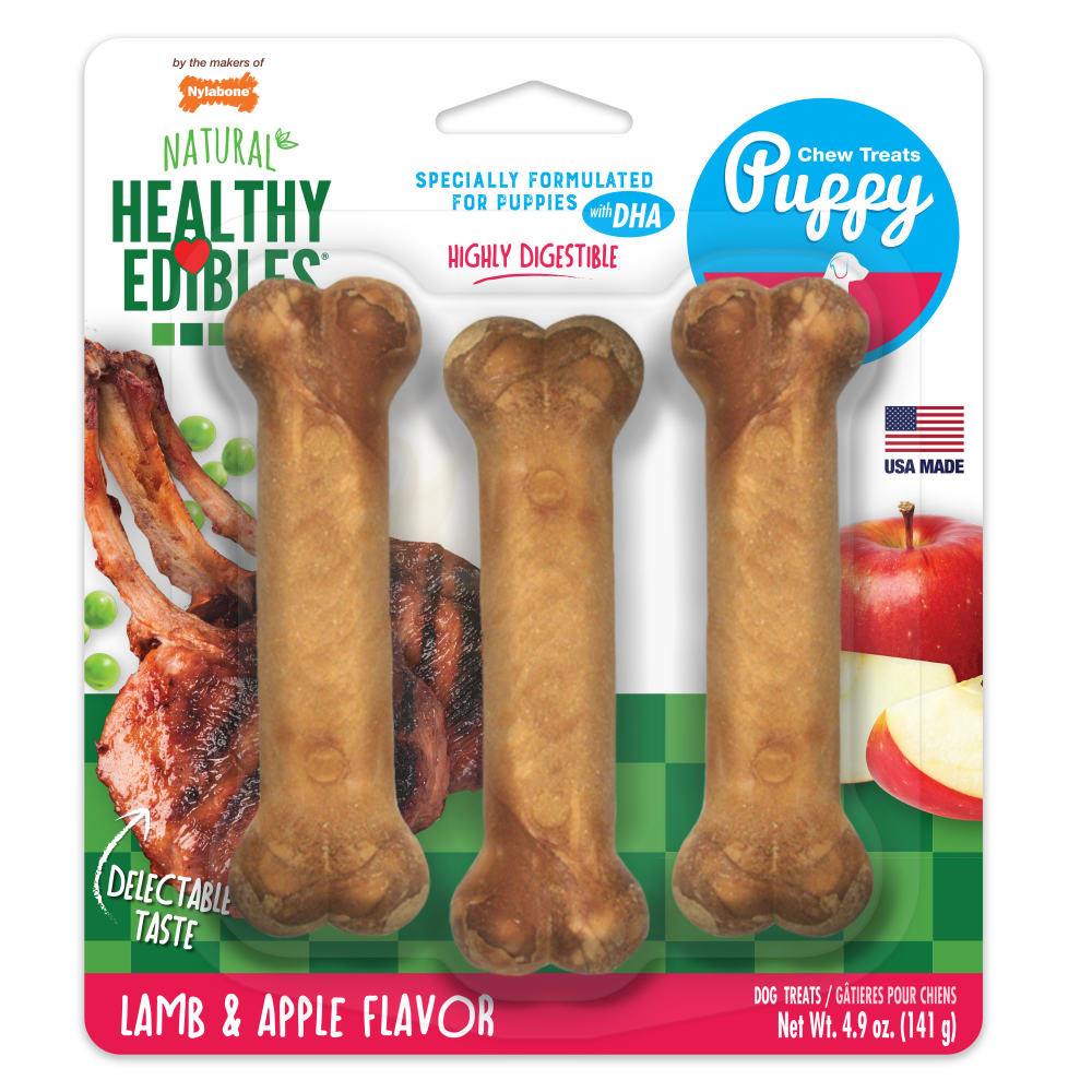 Nylabone Healthy Edibles Puppy Lamb & Apple 3ct Regular — empaque frontal
