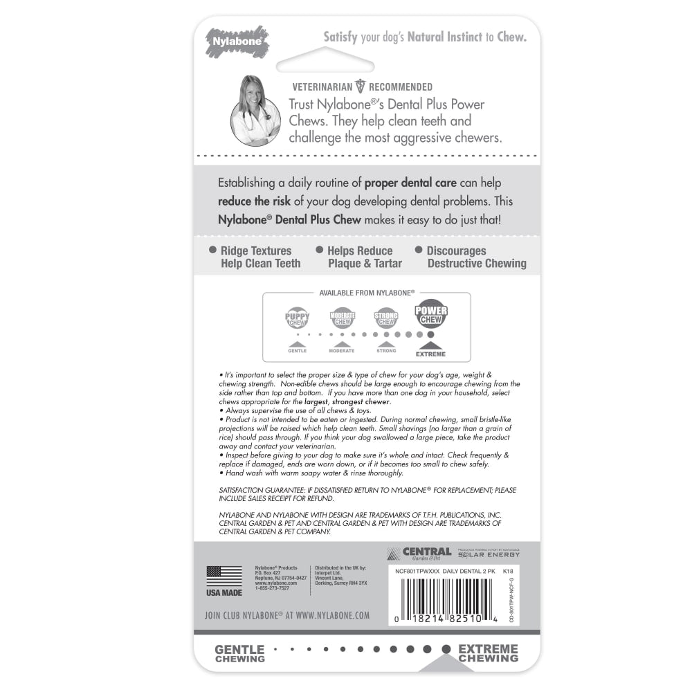 Nylabone Daily Dental Durable Chew Twin Pack — empaque reverso
