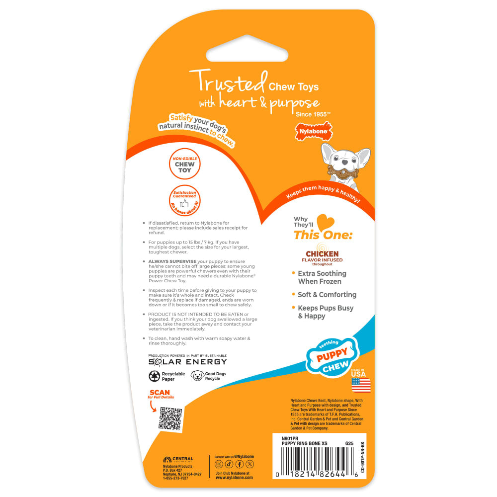 Nylabone Puppy Chew Ring Bone Chicken — empaque reverso