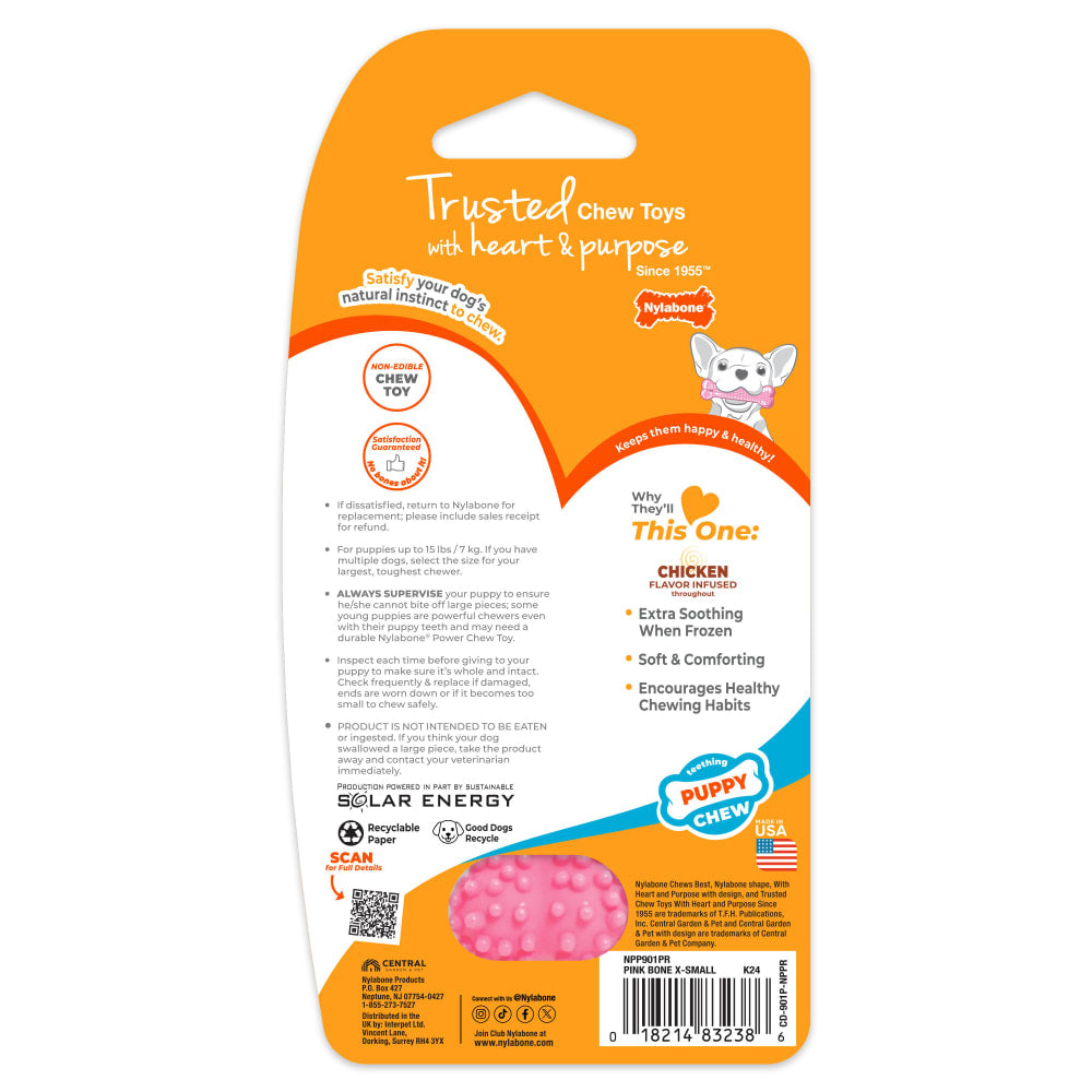 Nylabone Puppy Chew Pink Dental Bone Chicken — empaque reverso