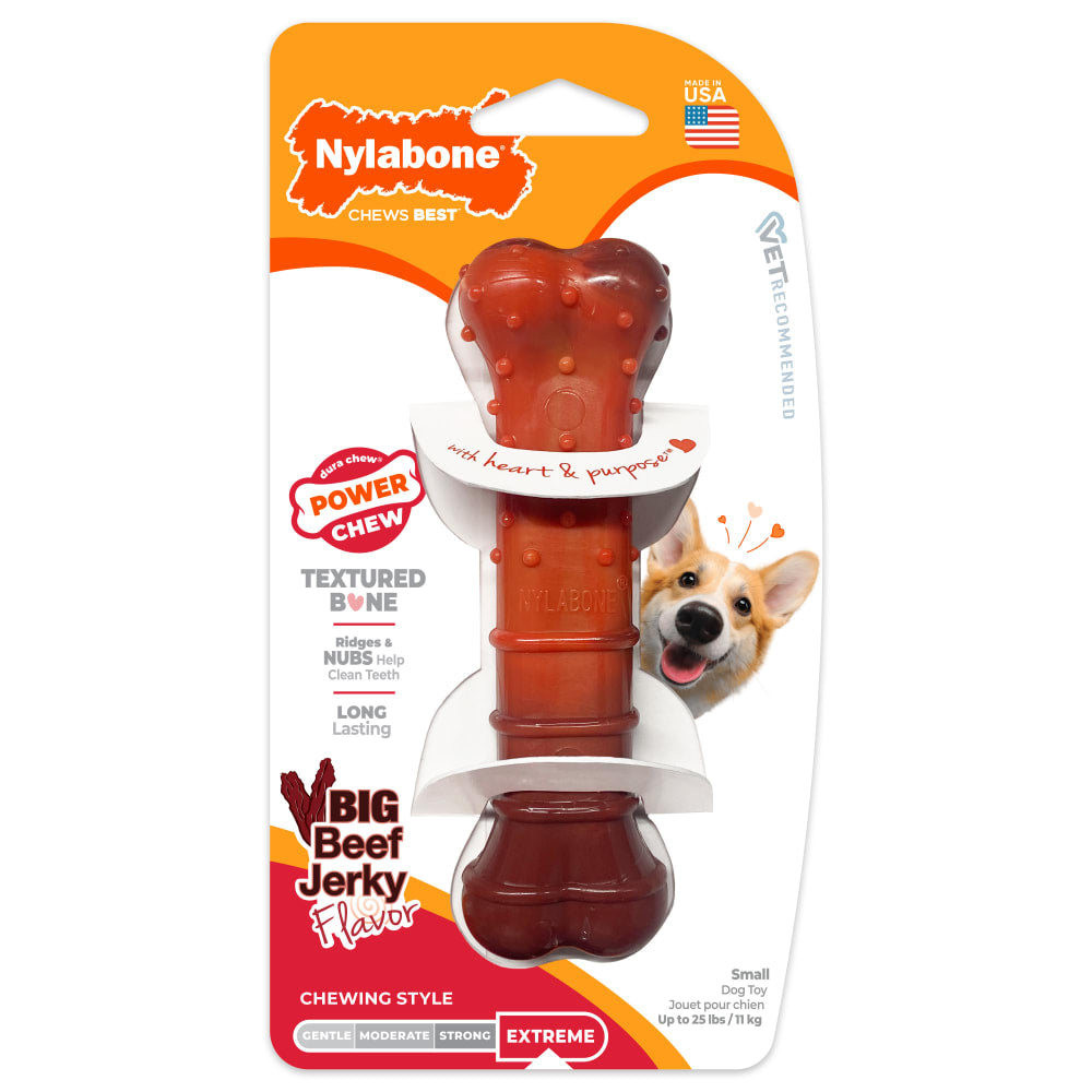 Nylabone Power Chew Textured Bone Beef Jerky Regular — empaque frontal