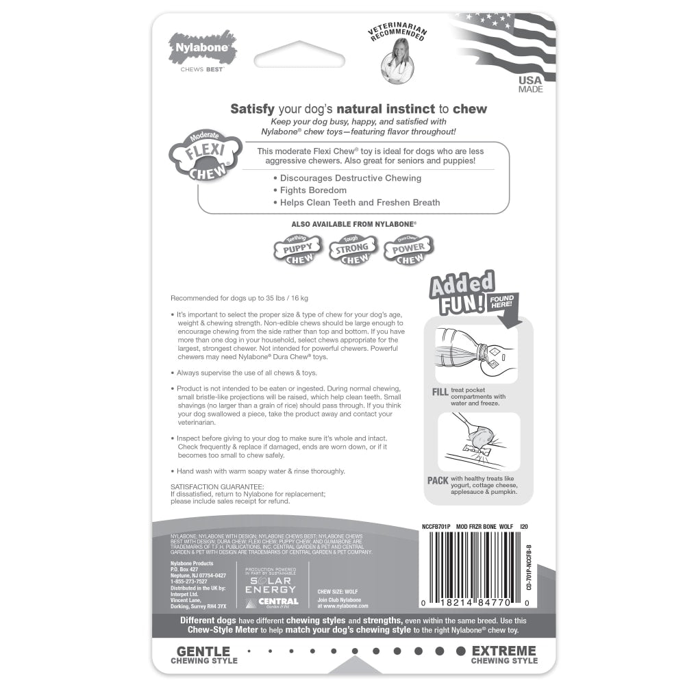 Nylabone Flexi Chill & Chew Chicken — empaque reverso
