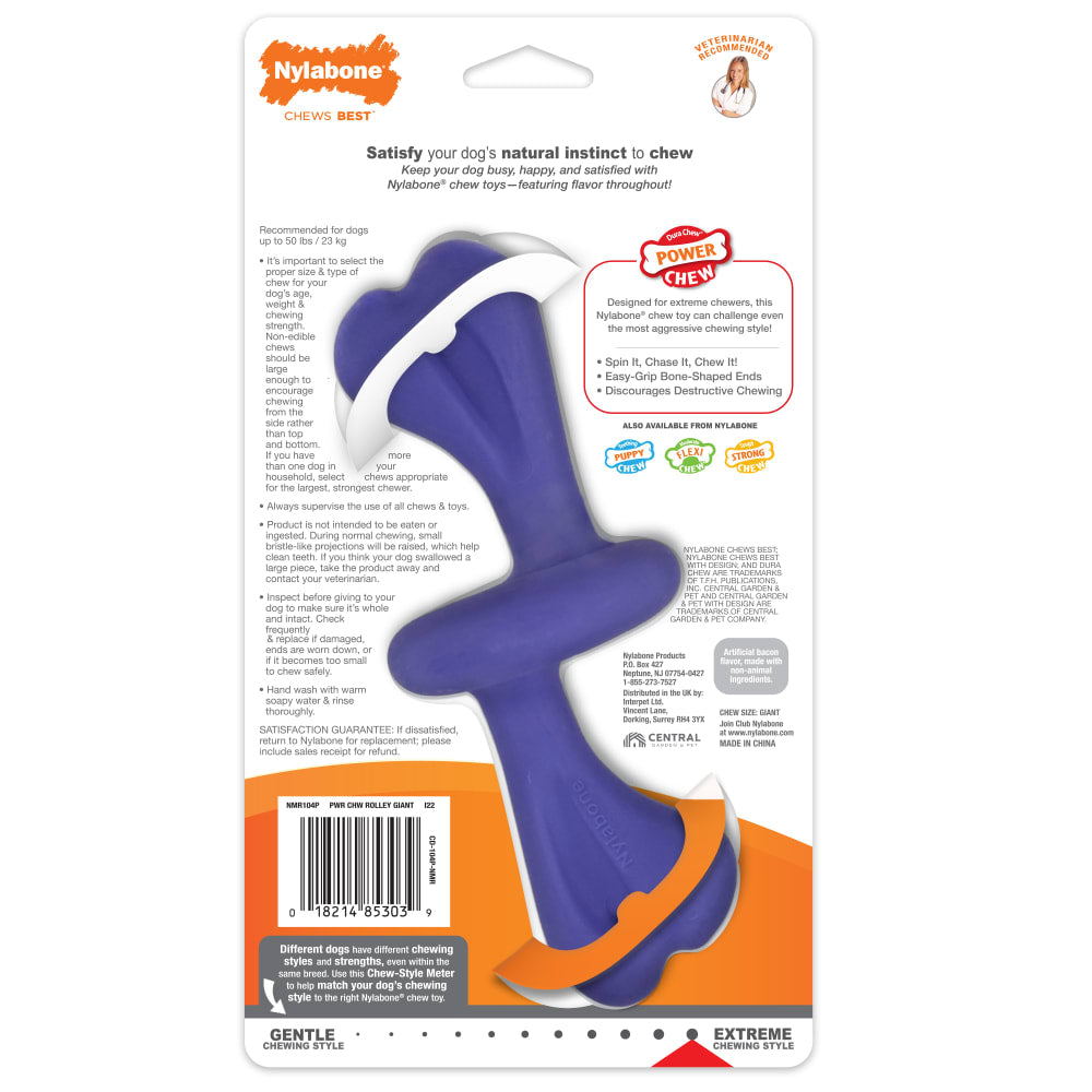 Nylabone Power Chew Rolley Bacon — empaque reverso