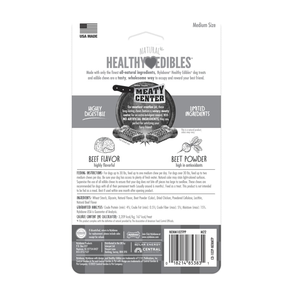Nylabone Healthy Edibles Meaty Center 2ct Medium — empaque reverso