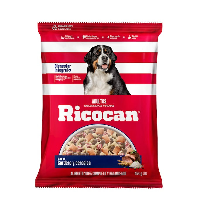 Ricocan | Adultos razas medianas y grandes sabor cordero y cereales – 450 g