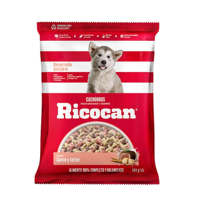 Ricocan | Cachorros razas medianas y grandes sabor carne y leche – 450 g