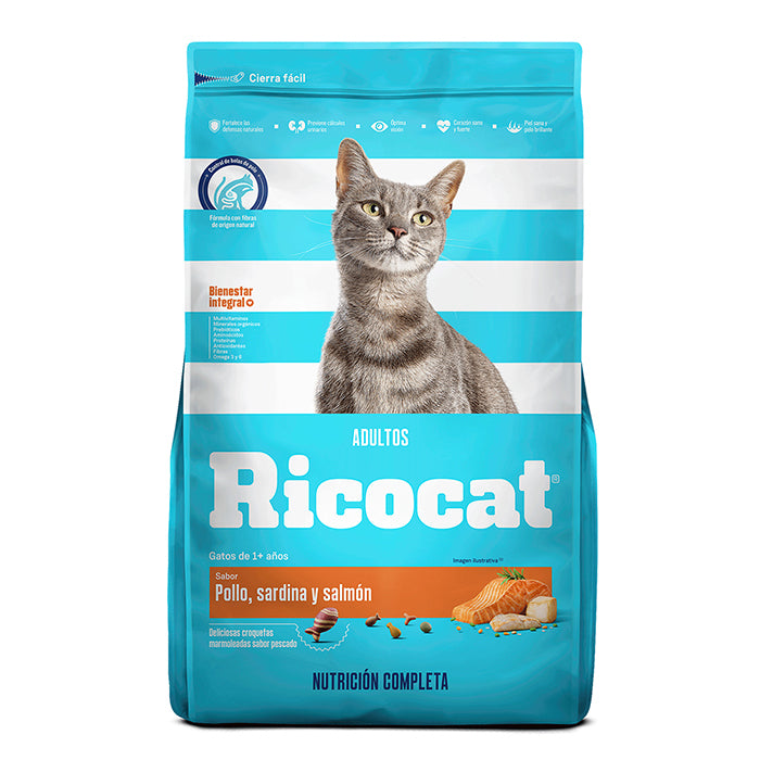 Ricocat | Adultos sabor pollo, sardina y salmón – 1 kg