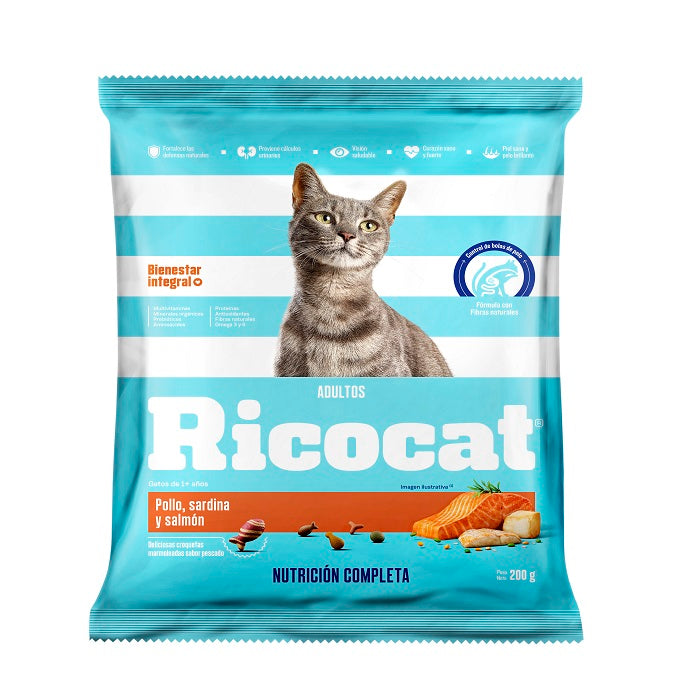 Ricocat | Adultos sabor pollo, sardina y salmón – 200 g