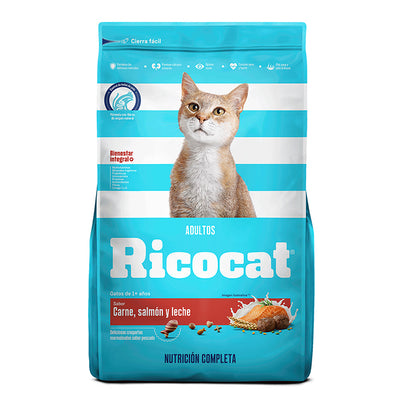 Ricocat | Adultos sabor carne, salmón y leche – 1 kg
