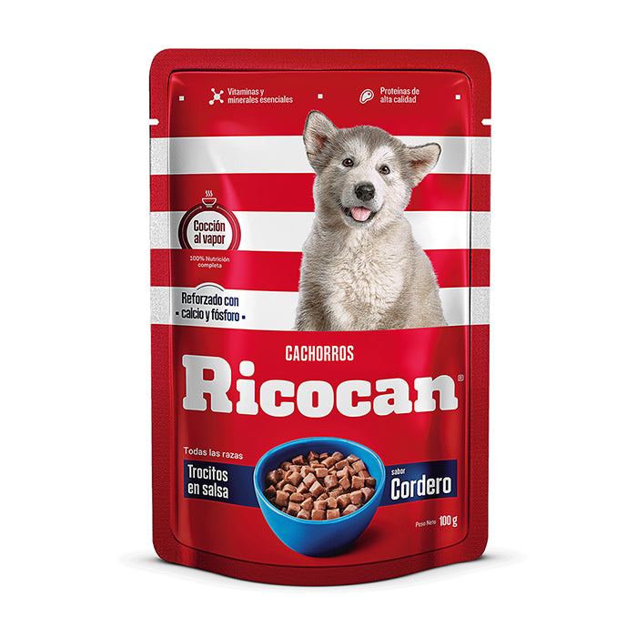 Ricocan | Trocitos en salsa sabor cordero, cachorros – 100 g