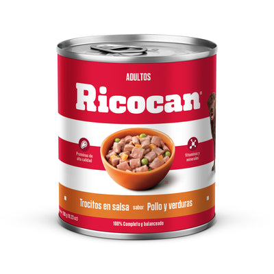 Ricocan | Trocitos en salsa sabor pollo y verduras, adultos (lata)