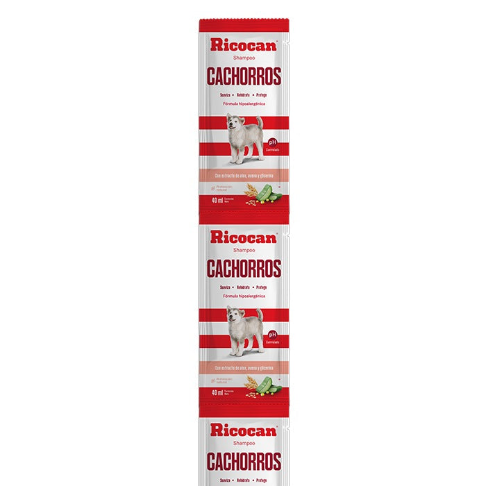 Ricocan | Shampoo Cachorros con fórmula hipoalergénica – Tira 40 ml x 10 un