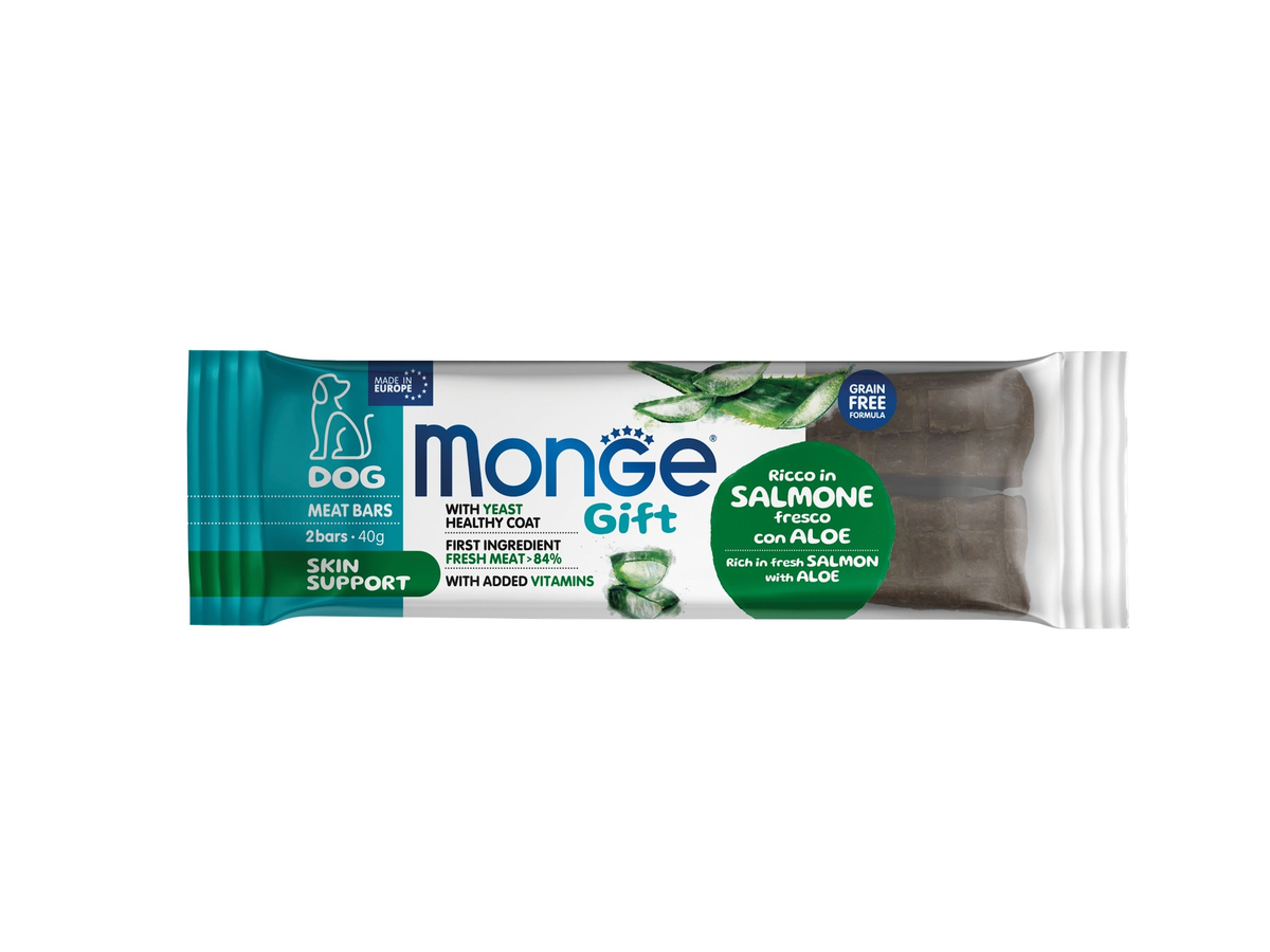 Monge Gift Meat Bars Skin Support salmón · envase frontal