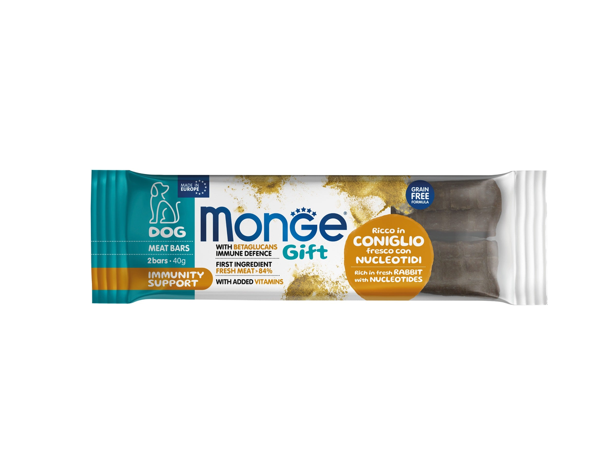 Monge Gift Meat Bars Immunity Support conejo · envase frontal