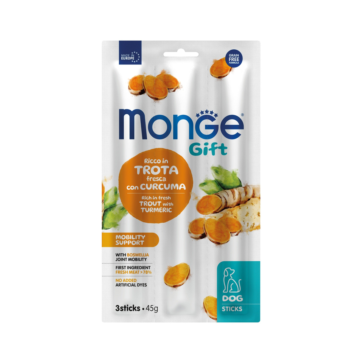 Monge Gift Sticks Mobility Support trucha · envase frontal