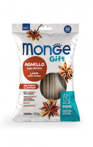 Monge Gift | Premios dentales para perros cachorros Mini. Cordero y anís