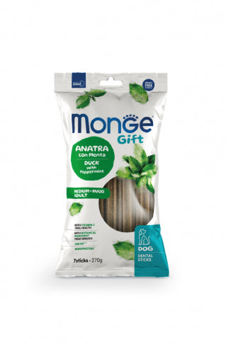 Monge Gift | Premios dentales para perros adultos Medium-Maxi. Pato y menta