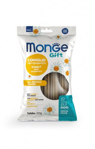 Monge Gift | Premios dentales para perros maduros All breeds. Conejo y manzanilla