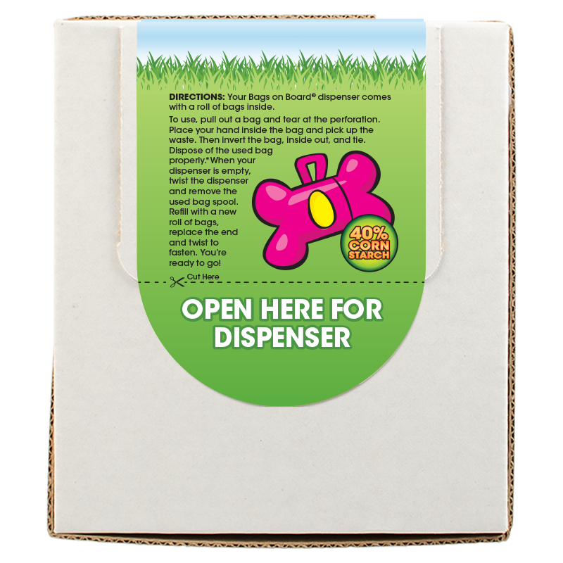 Bags on Board corn starch waste bags dispenser