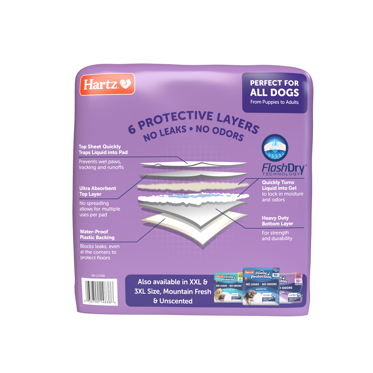 Hartz Training Pads Odor Eliminating — 50 unid. (lavanda)