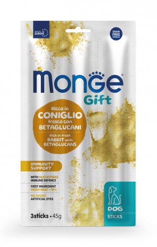 Monge Gift | Premios Sticks Immunity Support para perros. Conejo y betaglucanos