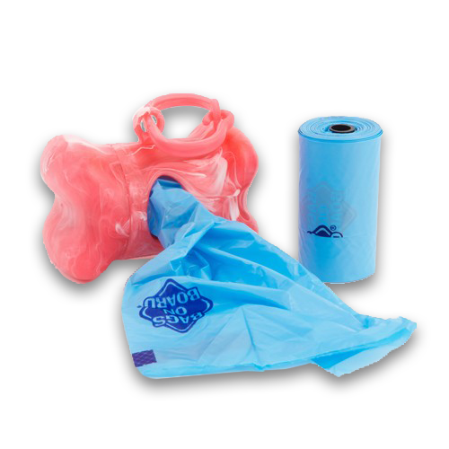 Bags on Board Pink Marble Bone Dispenser — en uso