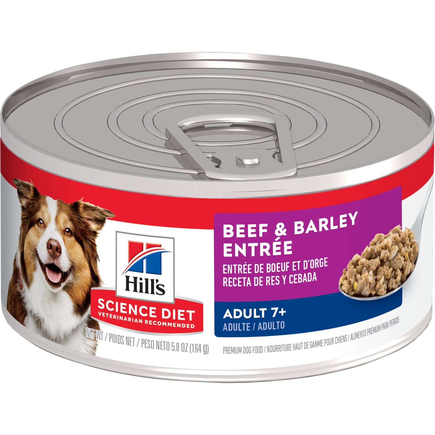 Hill's Science Diet | Alimento húmedo para perros maduros Adult 7+. Receta de carne de res y cebada (Pack de 6 latas de 369 g)