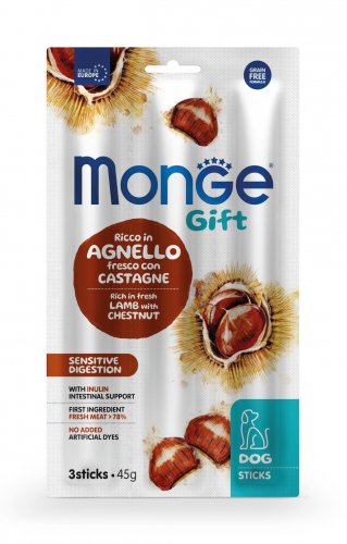 Monge Gift | Premios Sticks Sensitive Digestion para perros. Cordero y castaña