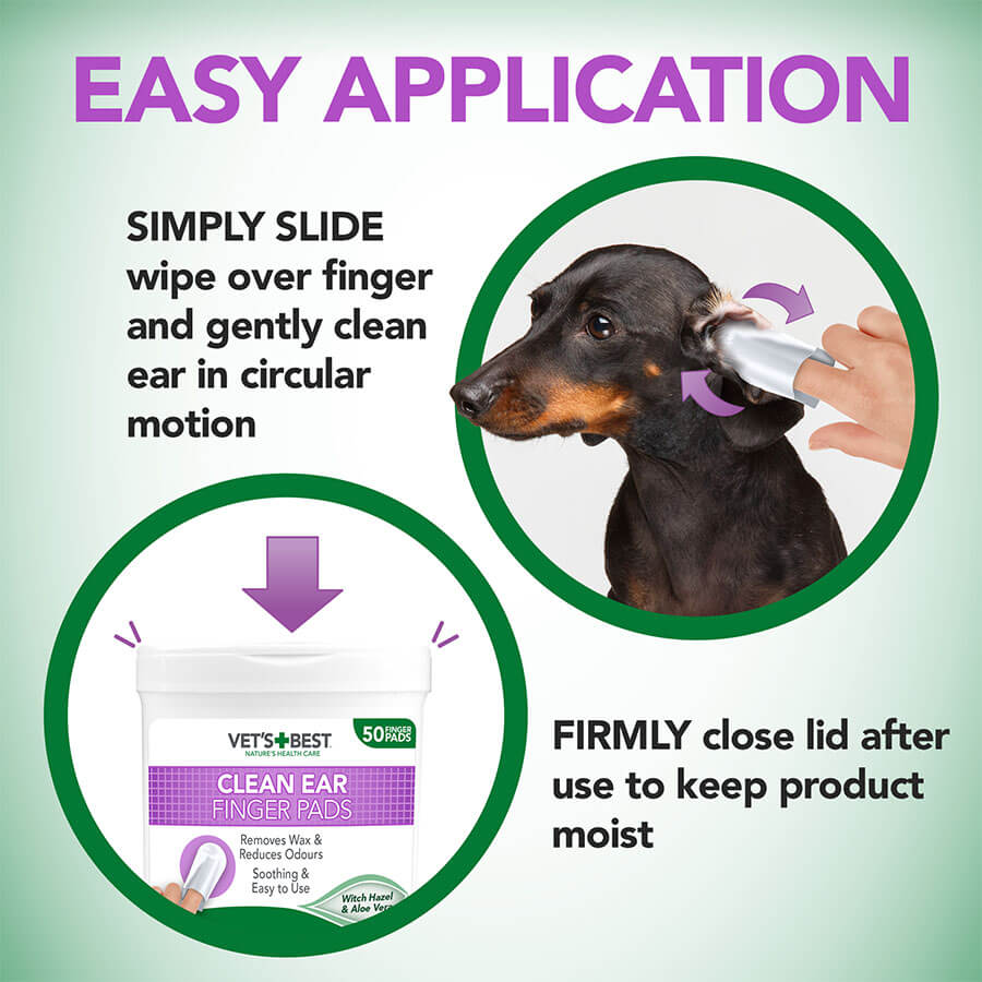 Vet's Best Clean Ear Finger Pads — en uso