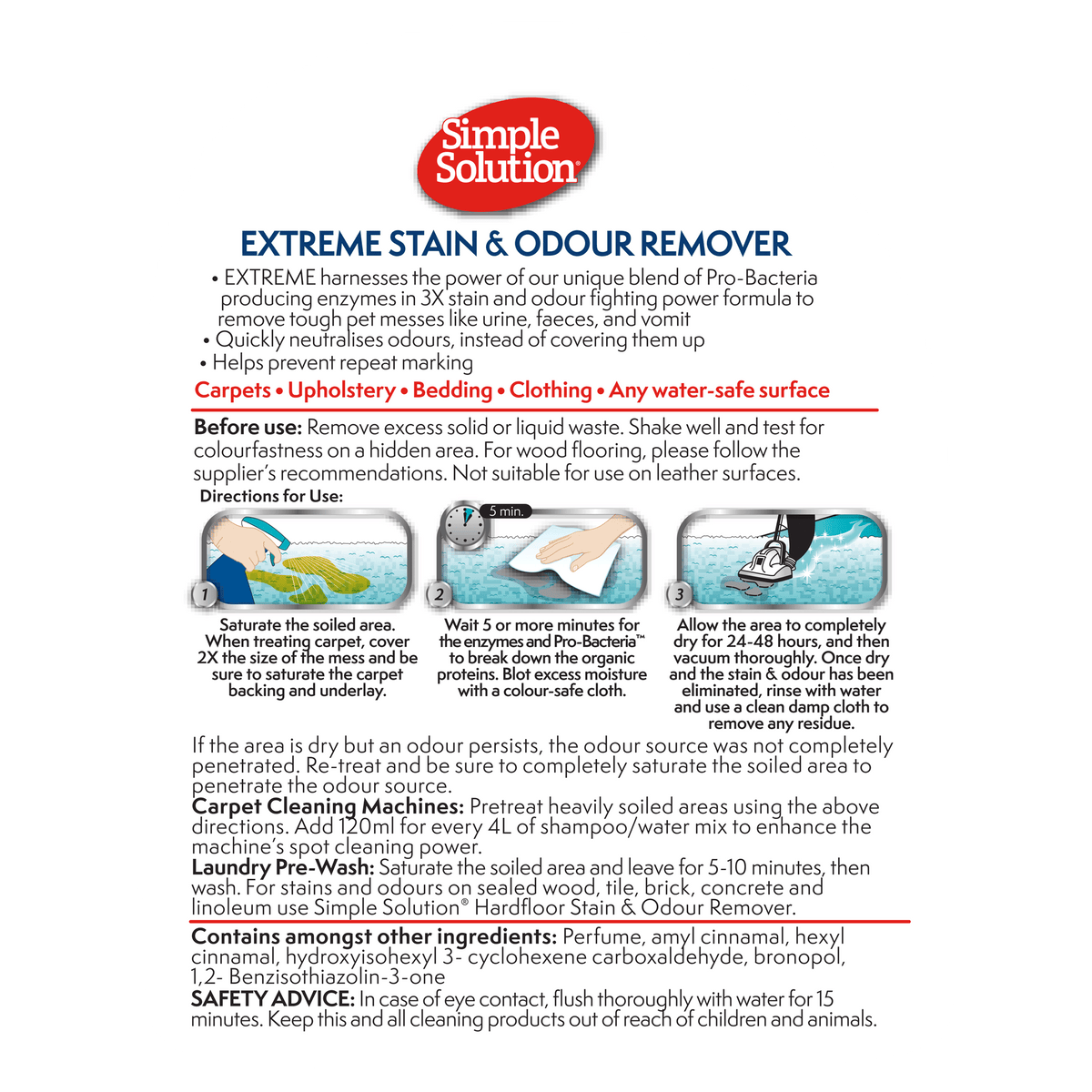 Simple Solution Extreme Stain & Odour Remover Dog — panel trasero