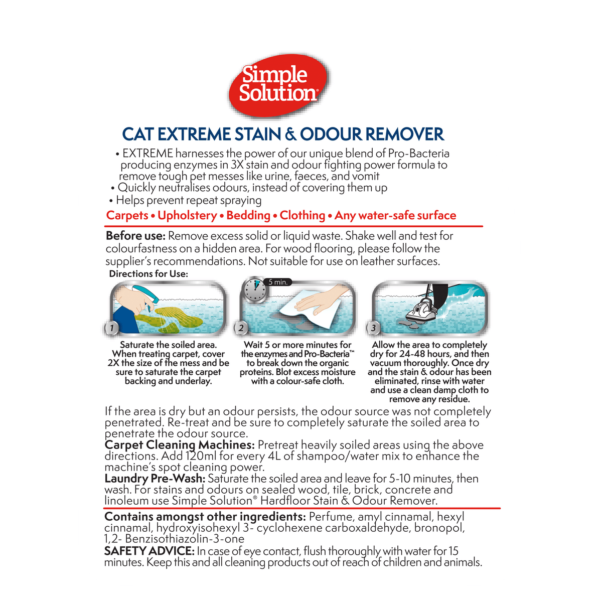 Simple Solution Extreme Stain & Odour Remover Cat — panel trasero